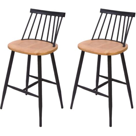 Lote de 2 taburetes de bar HHG-875, taburete de barra taburete de bar, madera maciza diseño retro reposapiés de metal gastronomía, color natural (1/5)