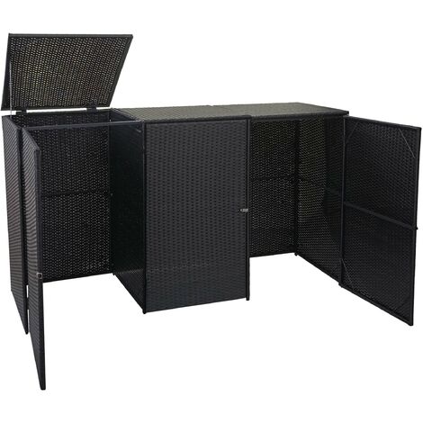 Cubo de basura 3 cubos HHG-261, cubo de basura cubo de basura, poly rattan 3x120l, negro