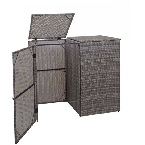 Cubo de basura 2 cubos HHG-257, cubo de basura cubo de basura, poly rattan 2x120l, gris