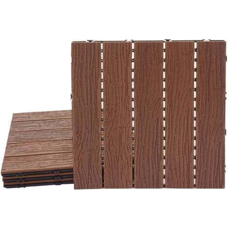 Baldosa de WPC HHG-167, aspecto madera balcón/terraza, estructura 3D lineal, marrón oscuro, 4x 50x50cm c/u = 1m2 (1/5)