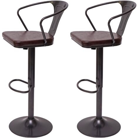 Juego de 2 taburetes de bar HHG-443b, altura regulable, reposabrazos, taburete de bar silla giratoria industrial, vintage negro-marrón (1/5)