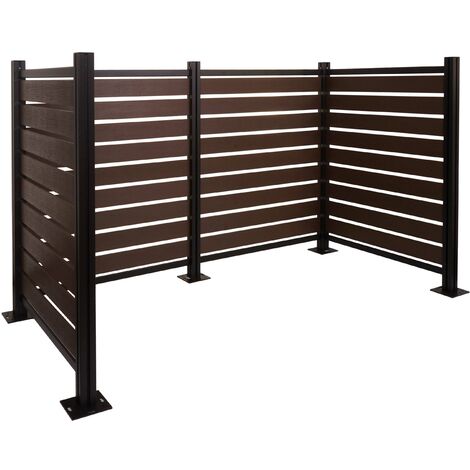 Valla de aluminio para papeleras HHG-947, revestimiento para papeleras, aspecto madera extensible 130x206x110cm, marrón