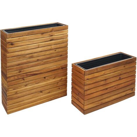 Juego de 2 jardineras HHG-579, maceteros, macetas y jardineras elevadas, rectangulares, para exterior, de madera de acacia con certificación MVG, color marrón