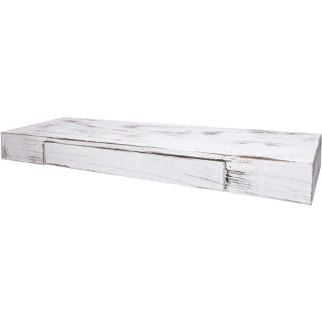 Estante de pared HHG-922, estante de pared Estante colgante estante, cajón madera maciza 8x80x25cm, blanco, shabby (1/5)
