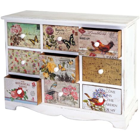 Cómoda Venlo, aspecto shabby, vintage, 9 cajones 60x79x30cm (1/5)