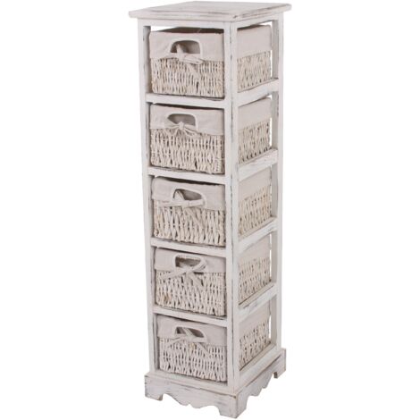 Cómoda con 5 cajones cesta 90x25x28cm, aspecto shabby, vintage, blanco (1/5)