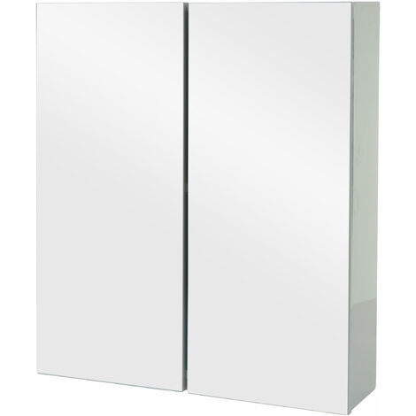 [NUNCA USADO] Armario con espejo HHG-807b, armario de baño armario de pared, 2 estantes alto brillo certificado MVG 70x60x16cm, gris
