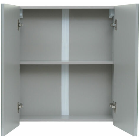 [NUNCA USADO] Armario con espejo HHG-807b, armario de baño armario de pared, 2 estantes alto brillo certificado MVG 70x60x16cm, gris