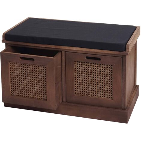 [NUNCA USADO] Banco HHG-809, banco tapizado para vestíbulo, cojines, cajas de almacenamiento, compartimento de almacenamiento 47 x 75 x 40 cm, marrón, tapizado negro