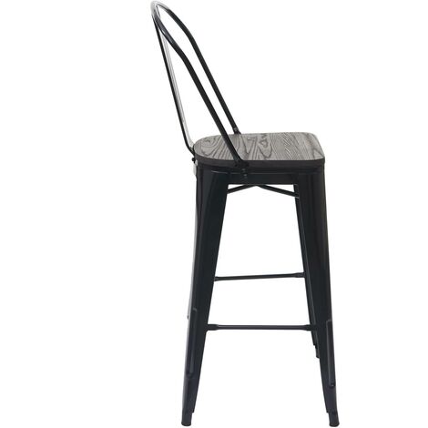 [NUNCA USADO] Juego de 2 taburetes de bar HHG-407 incl. asiento de madera, taburete de bar con respaldo, metal diseño industrial, negro