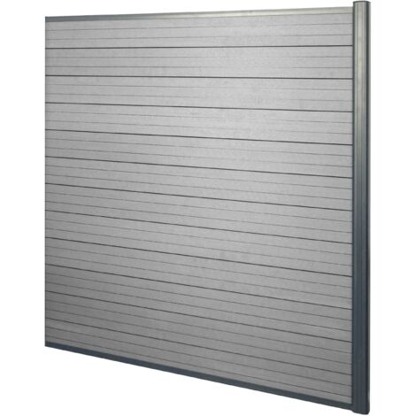 [NUNCA USADO] Valla cortaviento WPC Sarthe, poste de aluminio, elemento de prolongación, 1,85m gris