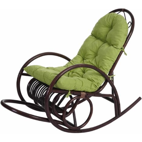[NUNCA USADO] Mecedora HHG-648, sillón de ratán, marrón, cojín verde