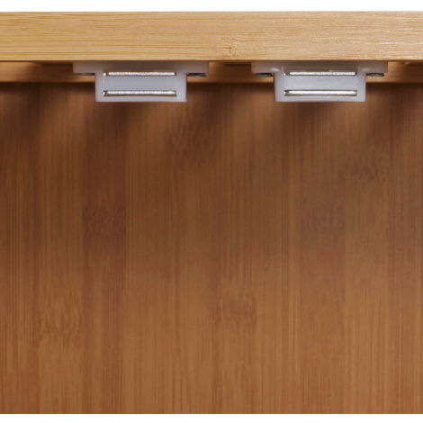 Armario alto HHG-877, armario de baño estantería de baño, 2 puertas 4 estantes bambú MDF 168x64x33cm