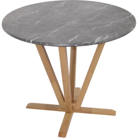 [NUNCA USADO] Mesa bistro HHG-656, mesa de comedor, madera maciza HPL laminado melamina Ø92cm, aspecto mármol/piedra, marco color claro (1/5)
