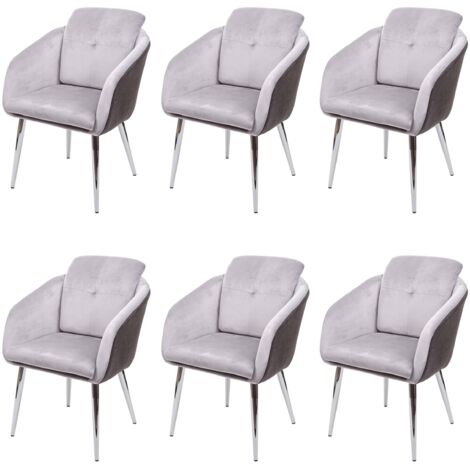 [NUNCA USADO] Juego de 6 sillas de comedor HHG-555, silla de cocina silla tapizada sillón, imitación de cuero terciopelo con apoyabrazos MVG-certificado, gris (1/5)