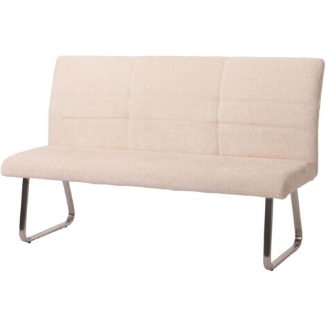 Banco HHG-101, banco de comedor, acero inoxidable cepillado tejido/textil chenilla Oeko-Tex, 160cm, crema (1/5)