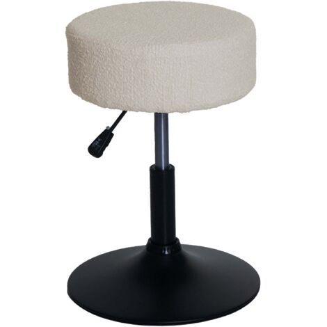 Taburete HHG-832, taburete de maquillaje, giratorio regulable en altura Ø 37cm tejido bouclé (450g/m²) MVG, blanco crema (1/5)
