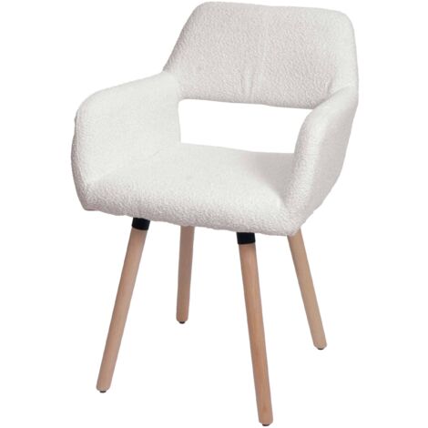 [NUNCA USADO] Silla de comedor HHG-873 II, silla silla de cocina silla tapizada, madera tela/textil bouclé (450g/m²) MVG, crema (1/5)