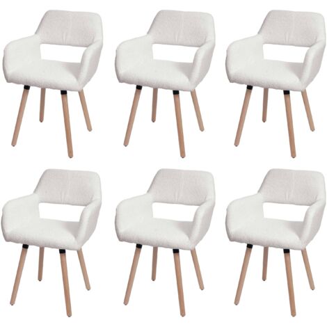[NUNCA USADO] Lote de 6 silla de comedor HHG-873 II, silla silla de cocina silla tapizada, madera tela/textil bouclé (450g/m²) MVG, crema (1/5)