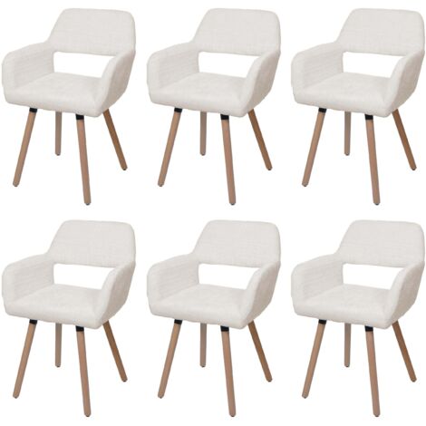 [NUNCA USADO] Lote de 6 silla de comedor HHG-867 II, silla de cocina silla tapizada, madera tela/textil chenilla (465g/m²) MVG, crema (1/5)