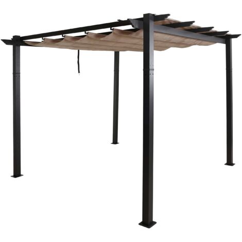 [NUNCA USADO] Pérgola de aluminio HHG-024, cenador de jardín, estructura resistente de 8 cm, techo corredero, protección UV 50+, 3 x 3 m, beige crema (1/5)