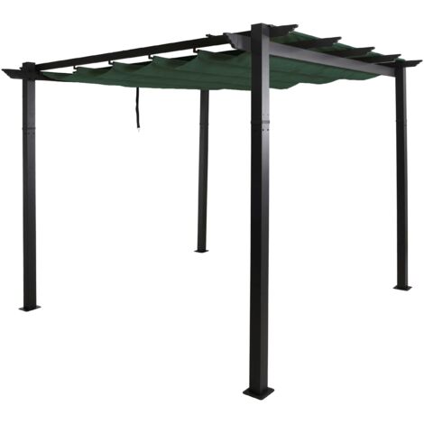 [NUNCA USADO] Pérgola de aluminio HHG-024, cenador de jardín, estructura resistente de 8 cm, techo corredero, protección UV 50+, 3 x 3 m, verde (1/5)