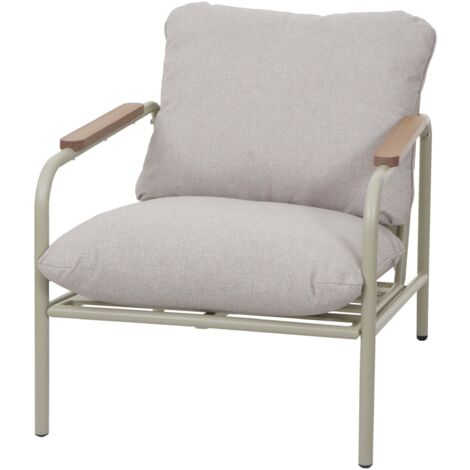 Silla de jardín de aluminio HHG-591, silla de exterior silla de jardín, tejido/textil olefina (205 g/m²), tapizado verde claro beige