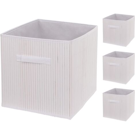 [NUNCA USADO] Juego de 4 cajas plegables HHG-120, cesta de almacenaje caja de organización caja de clasificación caja de almacenaje, bambú 32x32x32cm, blanco (1/5)