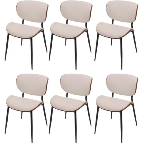 [NUNCA USADO] Juego de 6 sillas de comedor HHG-233, silla, madera curvada imitación cuero 280g/m² Oeko-Tex MVG, aspecto nogal, blanco (1/5)