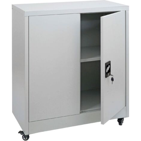 Armario archivador HHG-119, armario de oficina de acero con ruedas, 2 puertas con cerradura, acero 98 x 80 x 40 cm, gris claro