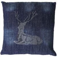 Cojín azul con estampado de ciervos efecto brillo 45x45 cm desenfundable DEC04074