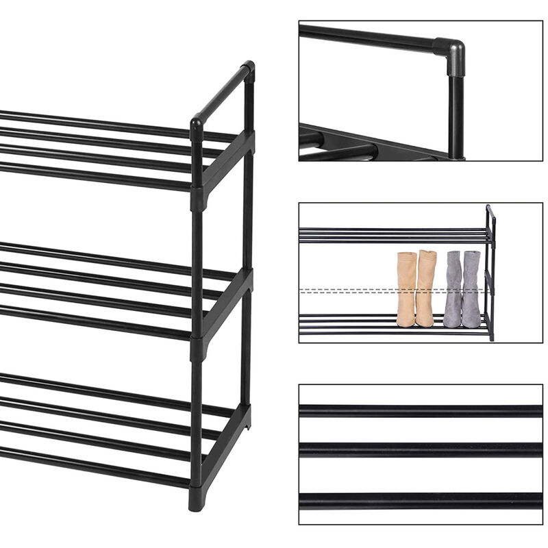 Etagère à Chaussures 9 Niveaux - Porte Chaussures Métallique Autoportante - Jusqu'à 18 Paires + 12 Crochets - Pour Entrée, Couloir, Placard - Noir