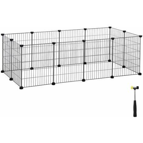 Enclos modulable, Clôture pour Petits Animaux, Cage pour Hamsters, Lapins, Cochon d’Inde, Maille métallique, avec maillet et Serre-câbles, Usage intérieur, Noir (1/5)