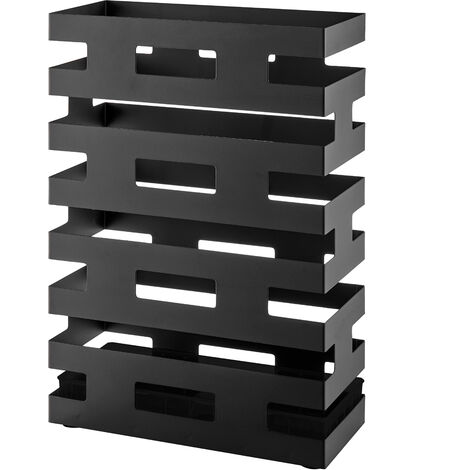 Porte-parapluie rectangulaire en métal noir – Bassin d'eau intégré – Design moderne et sobre – Pour espaces intérieurs (1/5)