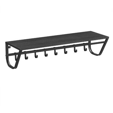 Porte-Manteau Mural avec Étagère de Rangement, Tringle et 8 Crochets, Cadre en métal, Style Industriel, pour Entrée, Couloir, Chambre, Salle de Bains, Salon, Noir (1/5)
