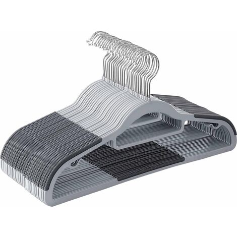 20 Cintres en plastique avec design antidérapant, cintres à faible encombrement, porte-manteaux avec rail pour pantalons ou jupes, Gris (1/5)