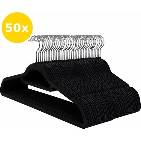 50 Cintres antidérapants - Cintres ultra-fins - Cintres avec barre de pantalon ou de jupe - Noir (1/5)