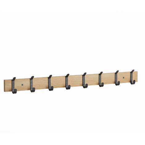 Porte-manteau mural 88 cm en chêne clair – Patère murale avec 8 crochets – Rangement pour manteaux et sacs (1/5)