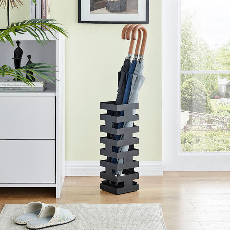 1 Porte-parapluie Rustique Avec 4 Crochets, Poubelle Rectangulaire En Bois Avec