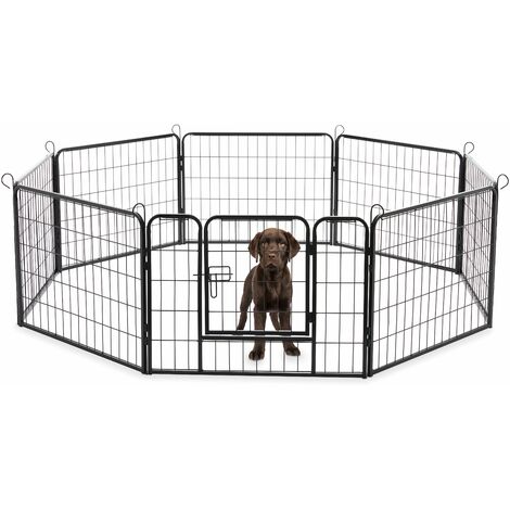 ACAZA Parc à chien en 8 panneaux - Chenil pour chien - Avec porte - Hauteur 60 cm - Noir (1/5)