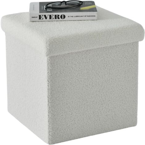 Pouf pliable - avec espace de rangement - 37x37x37 cm - blanc (1/3)
