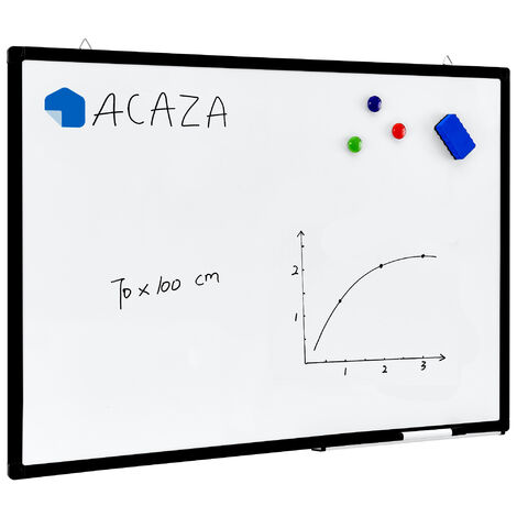 Tableau Blanc Mémo magnétique, Cadre en aluminium, avec 1 Marqueur et Porte-Marqueur, pour Ecole, Cuisine, Bureau - 70 x 100 cm, bordure noire (1/5)