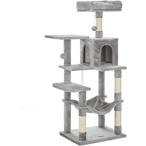 Grand griffoir pour plusieurs chats, Condo pour chat avec hamac, poteau pour chat, 143 cm, gris clair (1/5)