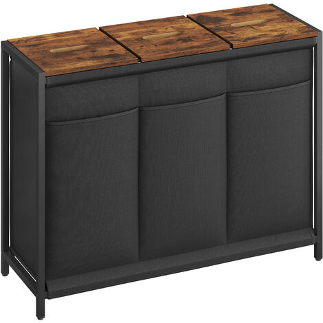 Panier à Linge 3 Compartiments En.casa - Meuble Avec Corbeilles Coulissantes Noir 76x103x38cm