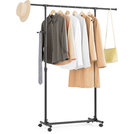 Portant a Vêtements, 3 en 1 Porte-vêtements sur Roulettes, Multifonctionnel Porte Manteau avec 5 Crochets, Portant à Roulettes Verrouillables, Tringle Vetement pour Chambre, Portant en Métal (Rose