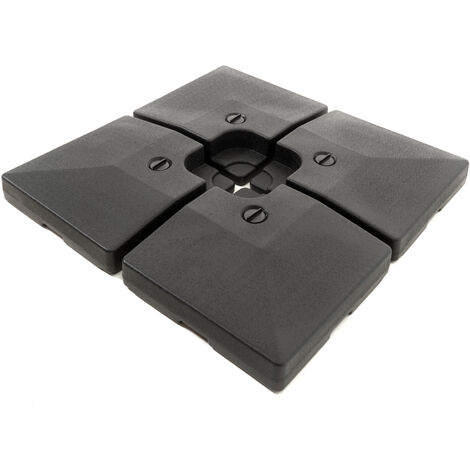 Set de 4 Dalles (80 kg) Noires en Plastique,  à Remplir avec de l'Eau, Base pour Parasol, 4 Éléments pour Parasol à Pied en Croix (1/4)