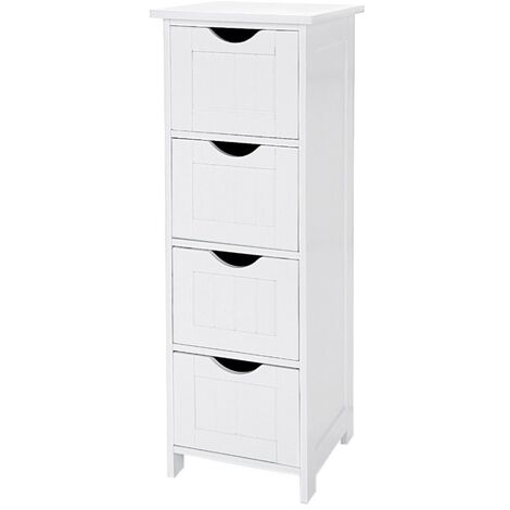 Meuble de Salle de Bain sur Pieds, Meuble de Rangement avec 4 Tiroirs, 30 x 30 x 82 cm, pour Salon, Cuisine et Couloir, Blanc (1/5)