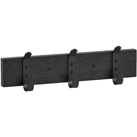 Porte-manteau mural avec 3 crochets - Porte-manteau mural compact en bois - Style industriel - Noir