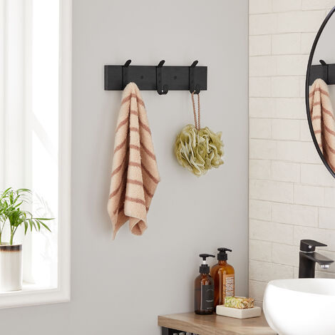 Porte-manteau mural avec 3 crochets - Porte-manteau mural compact en bois - Style industriel - Noir