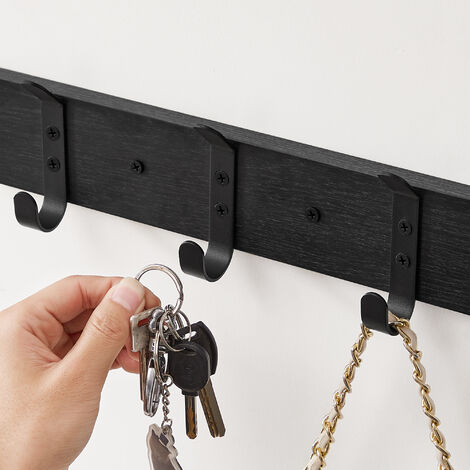 Porte-manteau mural avec 3 crochets - Porte-manteau mural compact en bois - Style industriel - Noir
